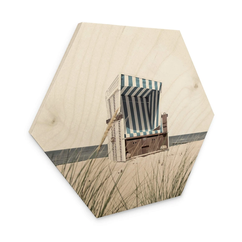 Hexagon Holzbild Strandkorb an der Ostsee 