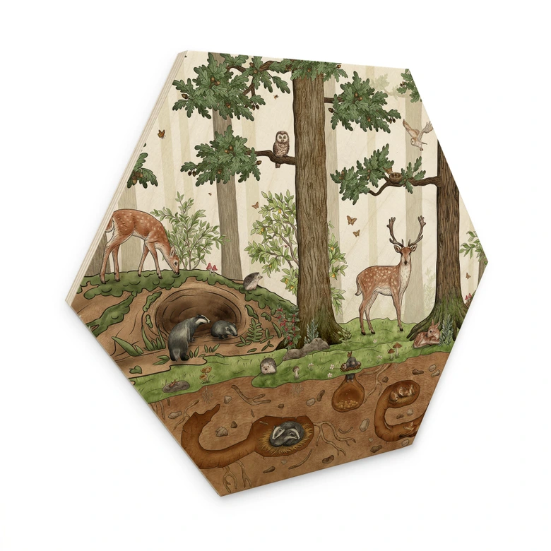 Hexagon Holzbild Wimmelbild Waldtiere - Kikki Belle 