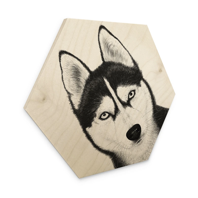 Hexagon-Holzbild Sibirischer Husky - Hundeporträt - Korenkova 