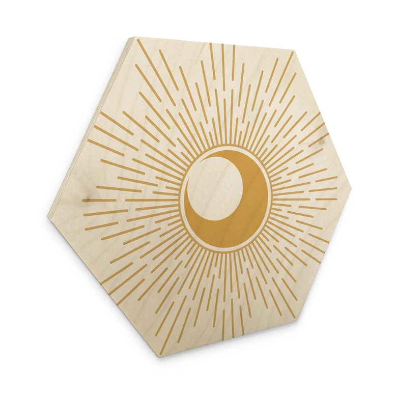 Hexagon Holzbild Goldene Sonnenstrahlen - KsanaKalpa 