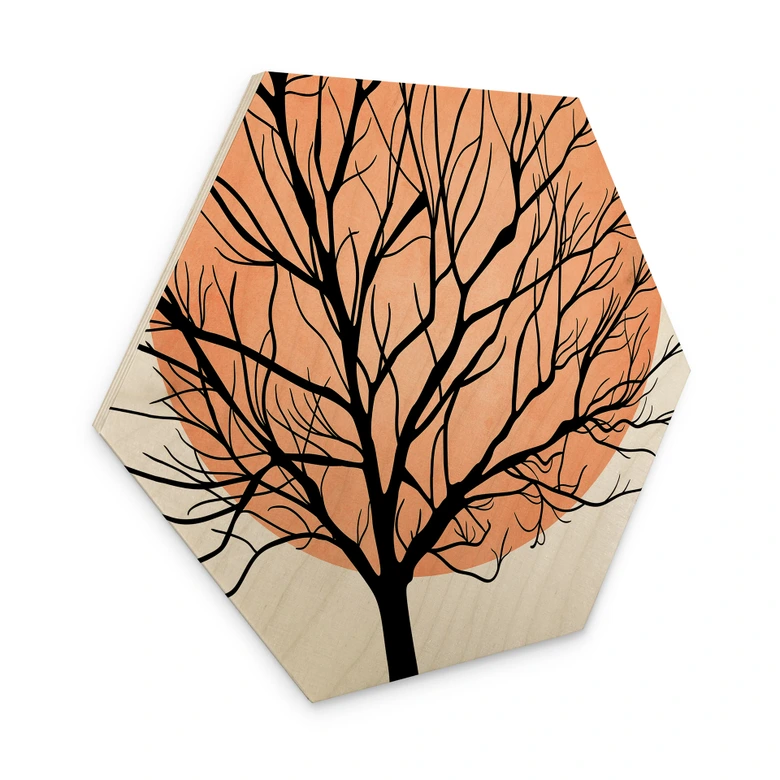 Hexagon-Holzbild Apricotfarbene Sonne - Kubistika 