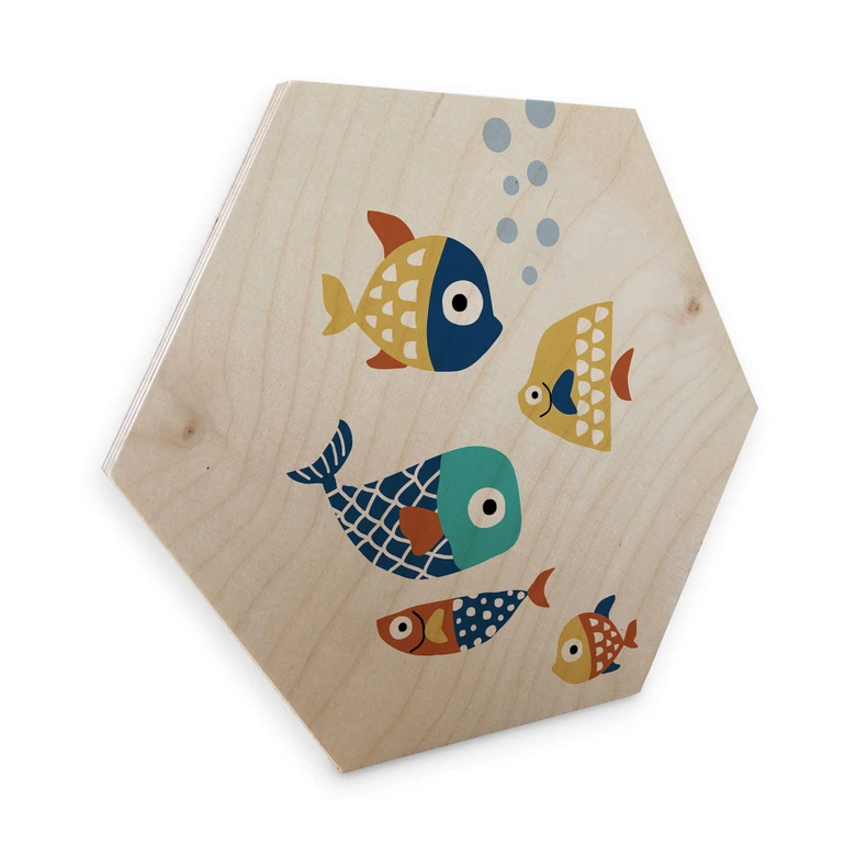 Hexagon - Holz Kubistika - Bunte Fische 