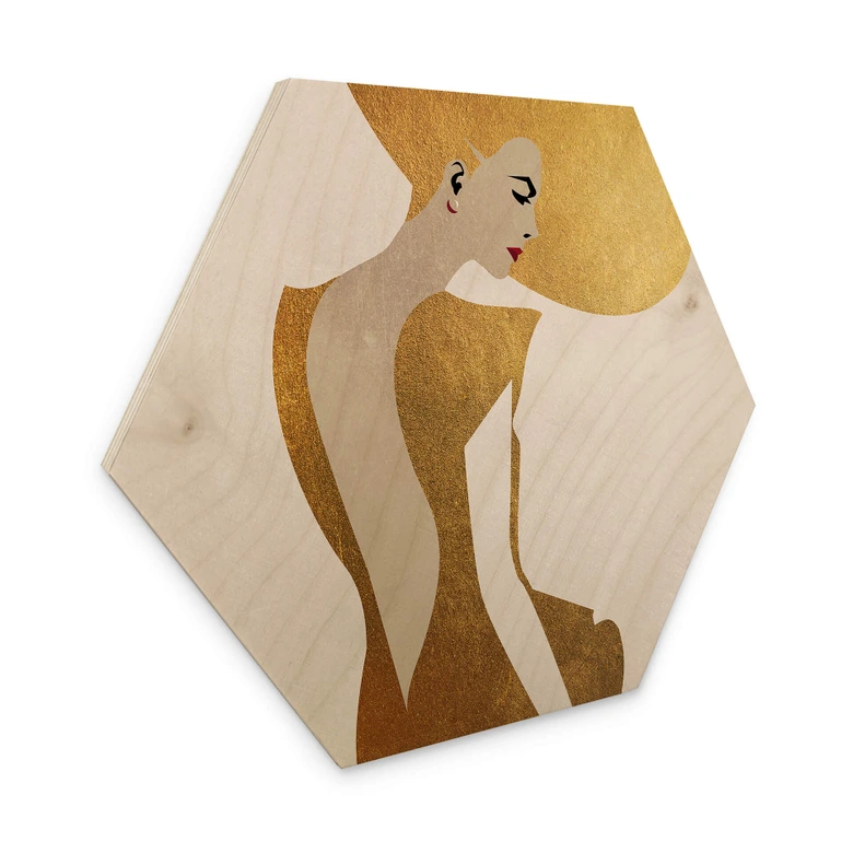 Hexagon - Holz Birke-Furnier Kubistika - Die Dame im goldenen Kleid 