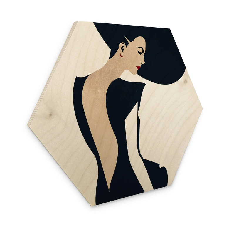 Hexagon - Holz Birke-Furnier Kubistika - Die Dame im schwarzen Kleid 
