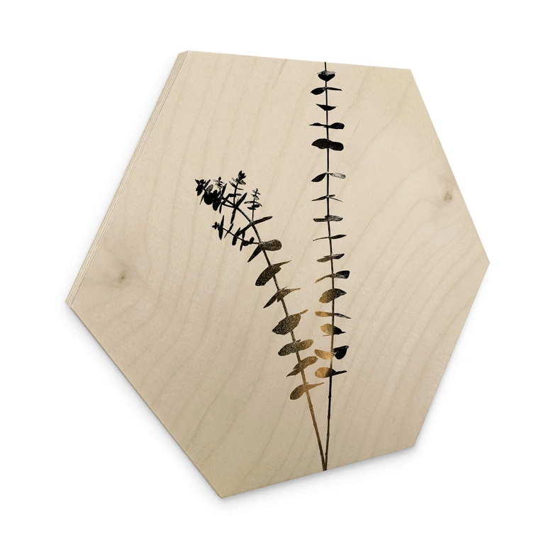 Hexagon - Holz Birke-Furnier Kubistika - Schwarz-Goldener Eukalyptus 