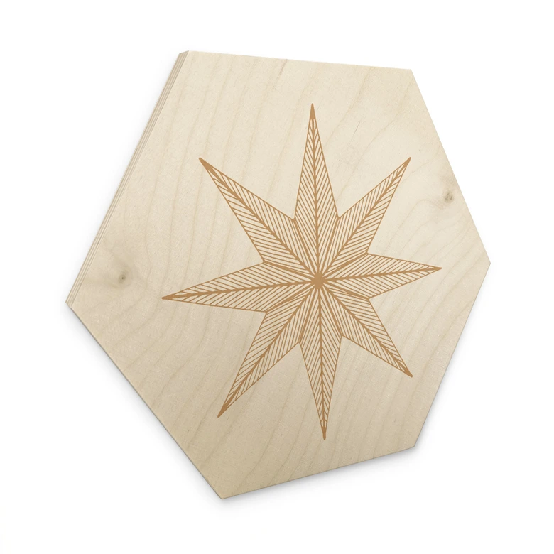 Houten Wanddecoratie zeshoek Geometrische gouden ster - Magnusson 