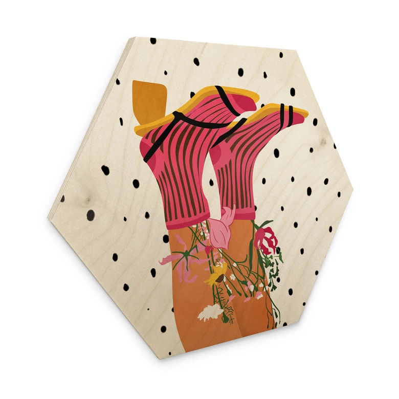 Hexagon Holzbild Sockenliebe trifft Flower Power - Mokate 