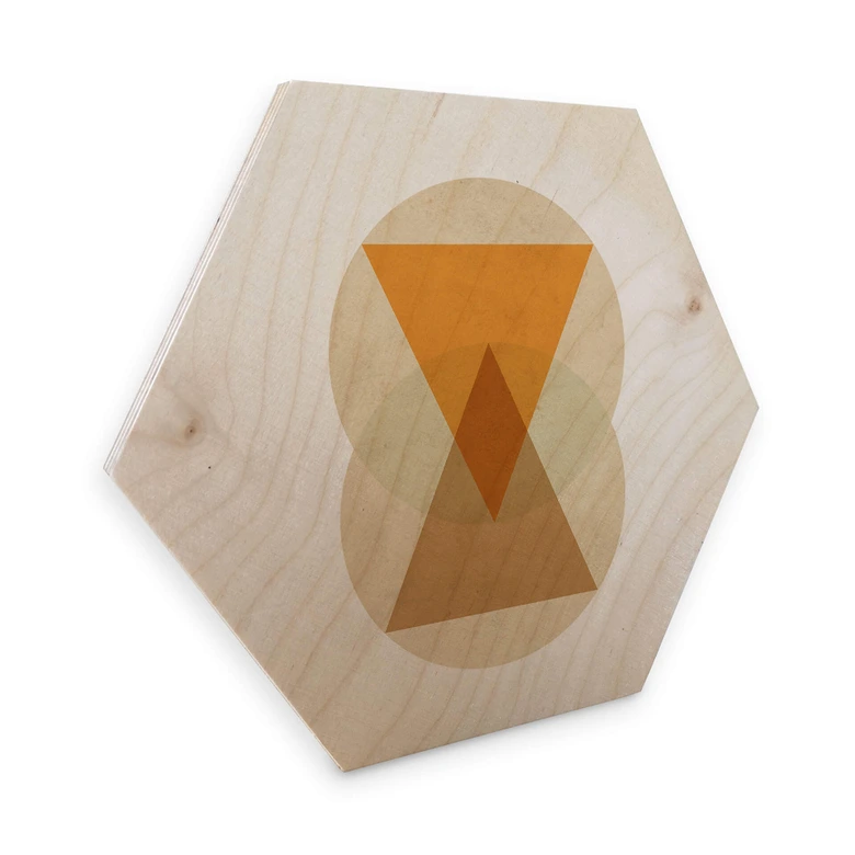 Hexagon - Holz Birke-Furnier Nouveauprints - Circles and triangles orange and brown 