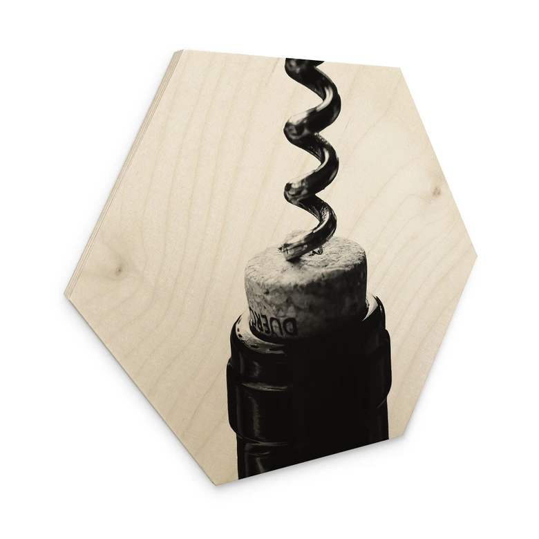 Hexagon Hout Wijn met kurkentrekker - Pictufy Studio 