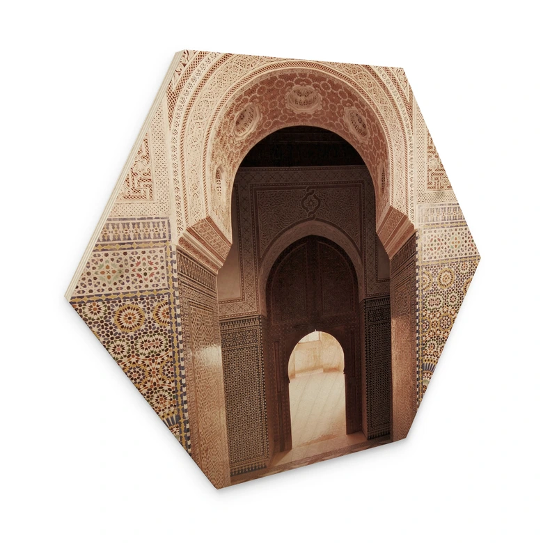 Tableau sur bois hexagonal Porte orientale avec mosaïques - Sisi & Seb 