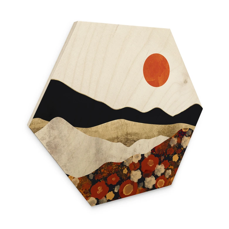 Hexagon Hout Herfstachtig berglandschap - SpaceFrog Designs 