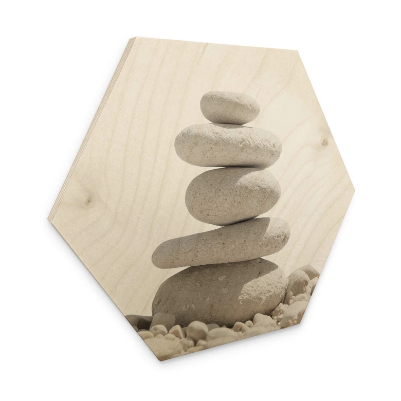 Hexagon Holzbild Steine am Meer 
