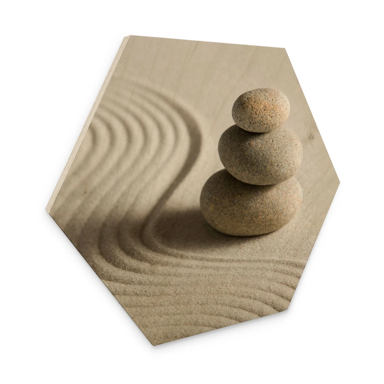 Hexagon Holzbild Stone in Sand 2 