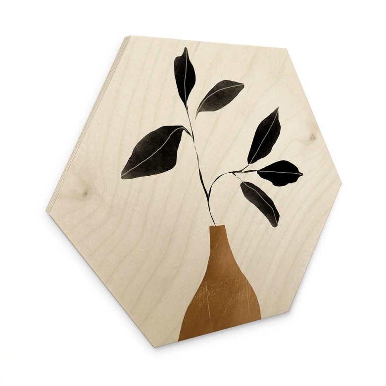 Hexagon Holzbild Zweig in goldener Vase - ThingDesign 
