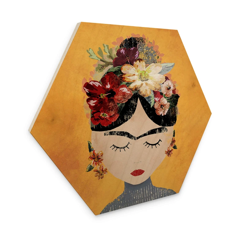 Hexagon Holzbild Treechild - Blumige Frida 