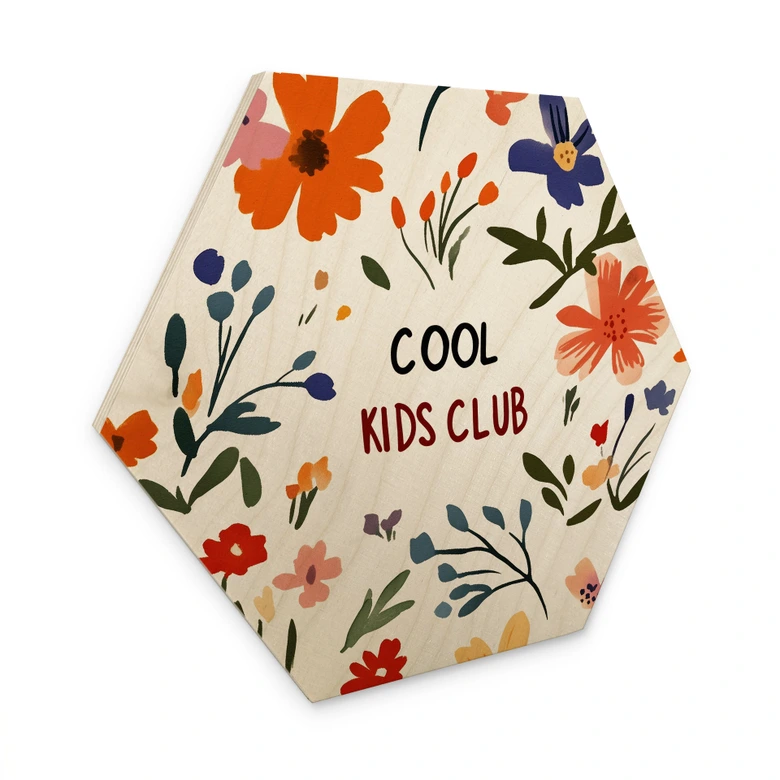 Hexagon Holzbild Cool Kids Club Bunte Blumen - Treechild 