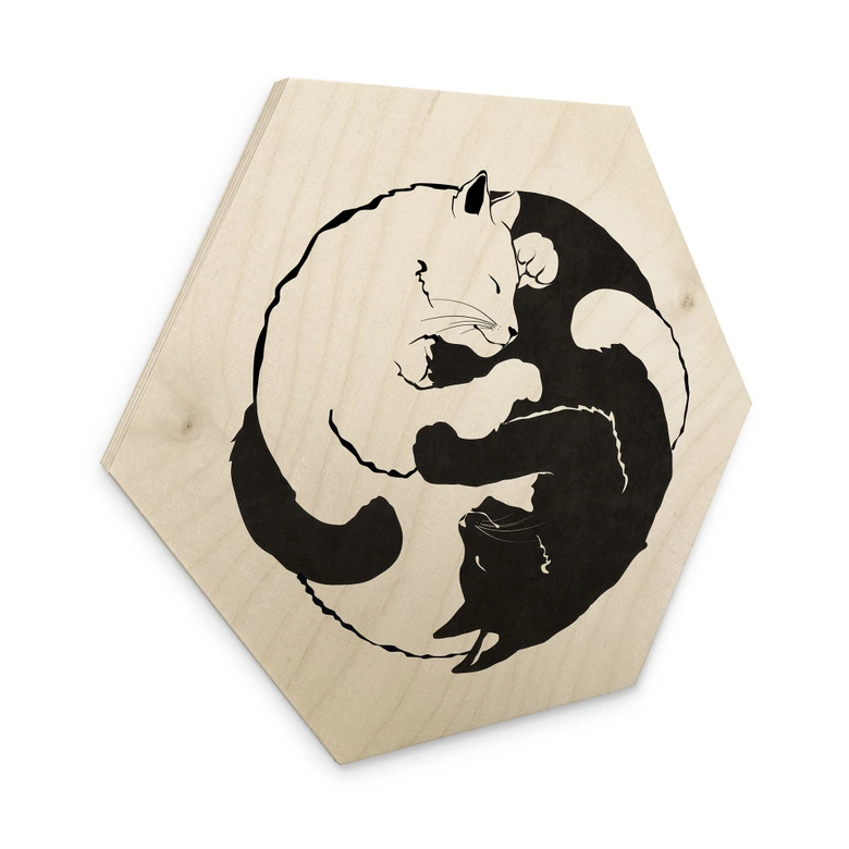 Hexagon Holzbild Katzen Ying & Yang - Tunaboylu 