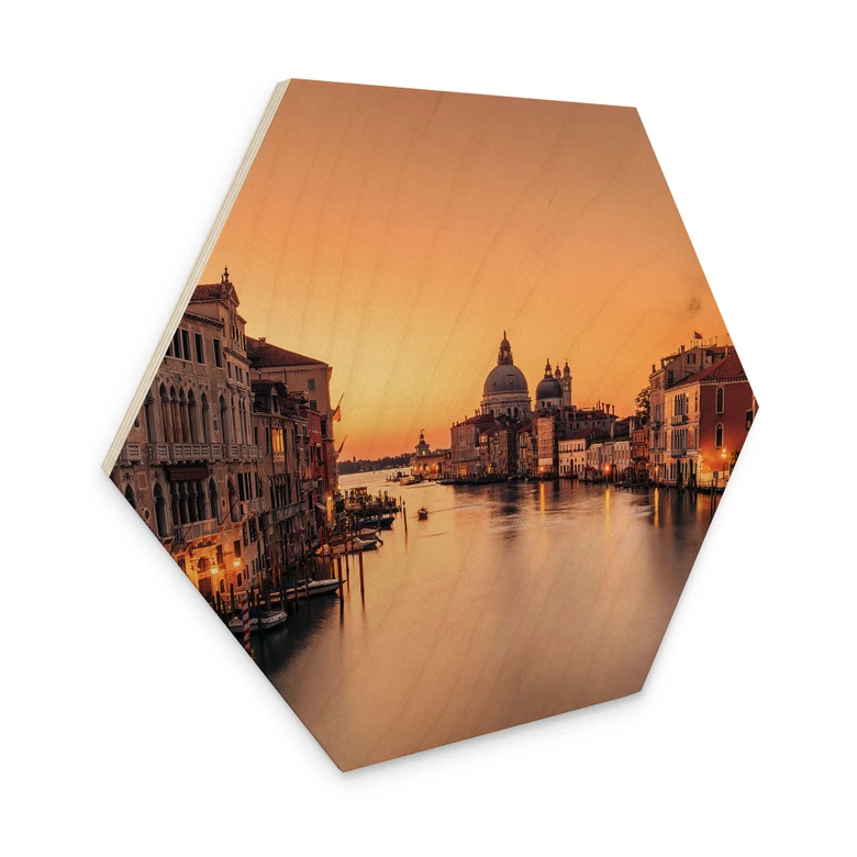 Hexagon Holzbild Sonnenuntergang in Venedig - Zhang 