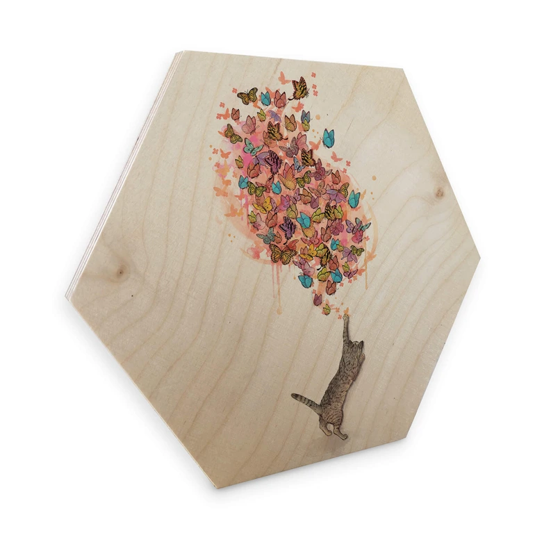 Hexagon - Holz Birke-Furnier Graves - Catching Butterflies 