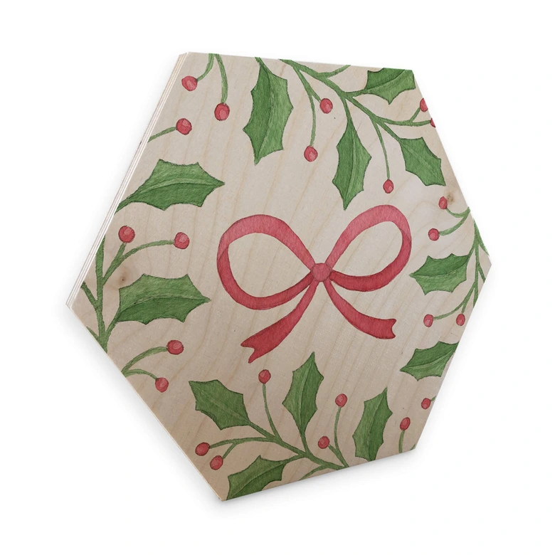 Hexagon - Holz Birke-Furnier Weihnachtsschleife 