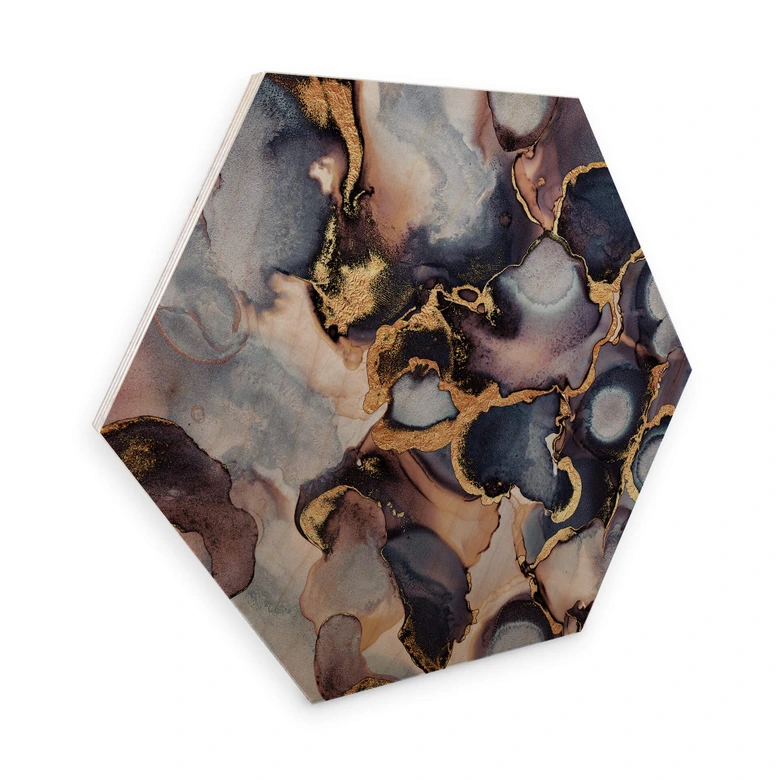 Hexagon - Holz Birke-Furnier - Fredriksson - Tinte: Rosé und Gold 