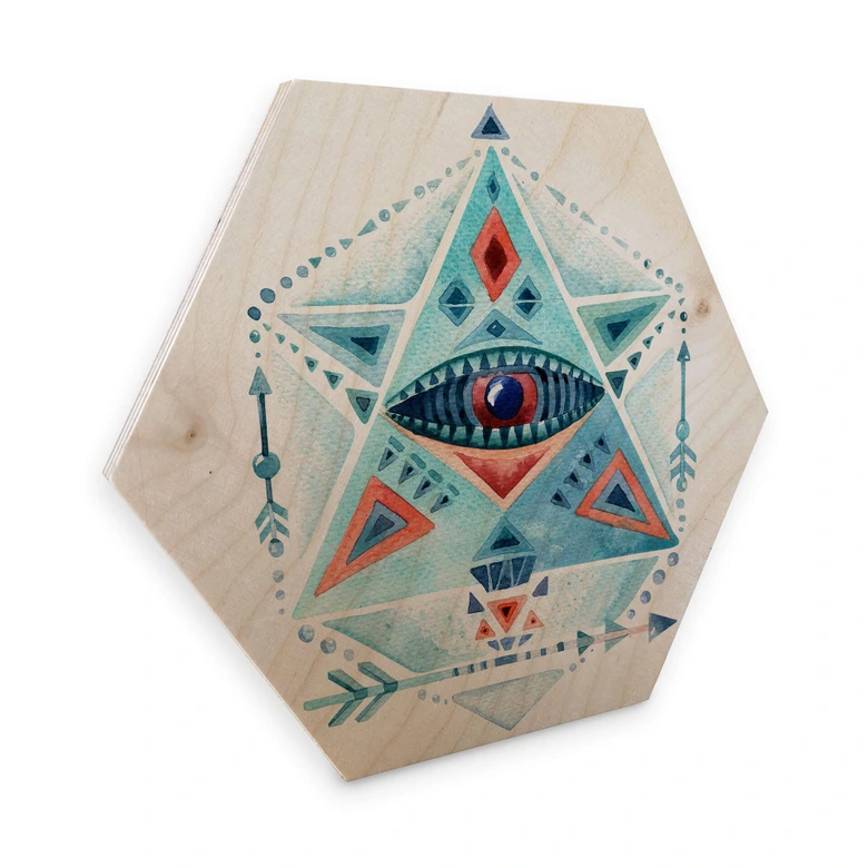 Hexagon - Holz Birke-Furnier - Kvilis - Blaues Prisma 