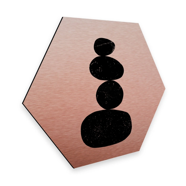 Hexagon - Alu-Dibond Kupfereffekt Nouveauprints - Pebbles 3 black 