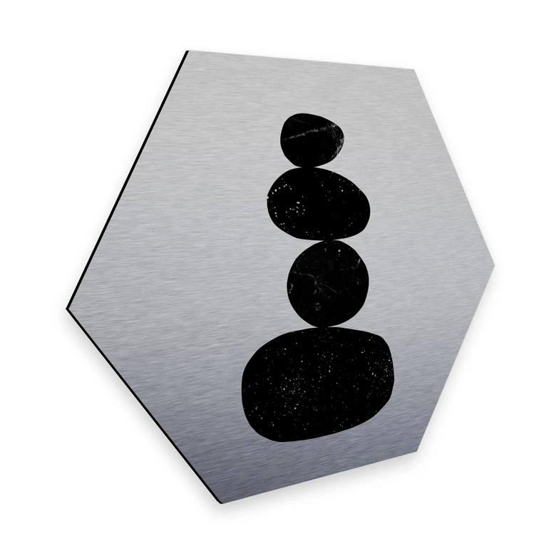 Hexagon - Alu-Dibond Silbereffekt Nouveauprints - Pebbles 3 black 