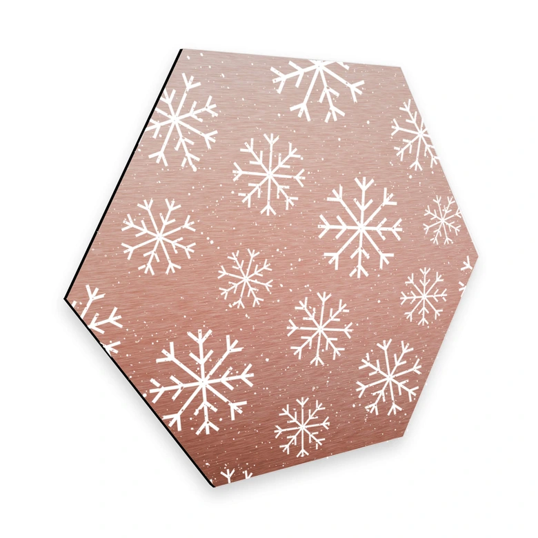 Hexagon - Alu-Dibond Kupfereffekt Schneeflocken Eiskristalle Weiß 