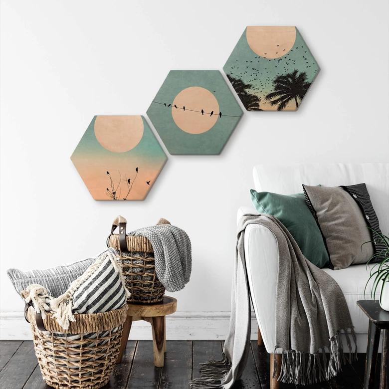 Hexagon-Set - Holz Birke-Furnier Kubistika - Monde (3er Set) 