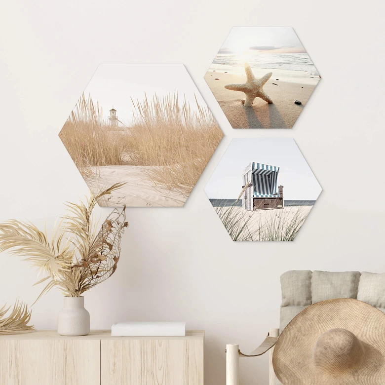 Hexagone - alu-Dibond Rêves d'île au bord de la mer Set (3 pièces) 