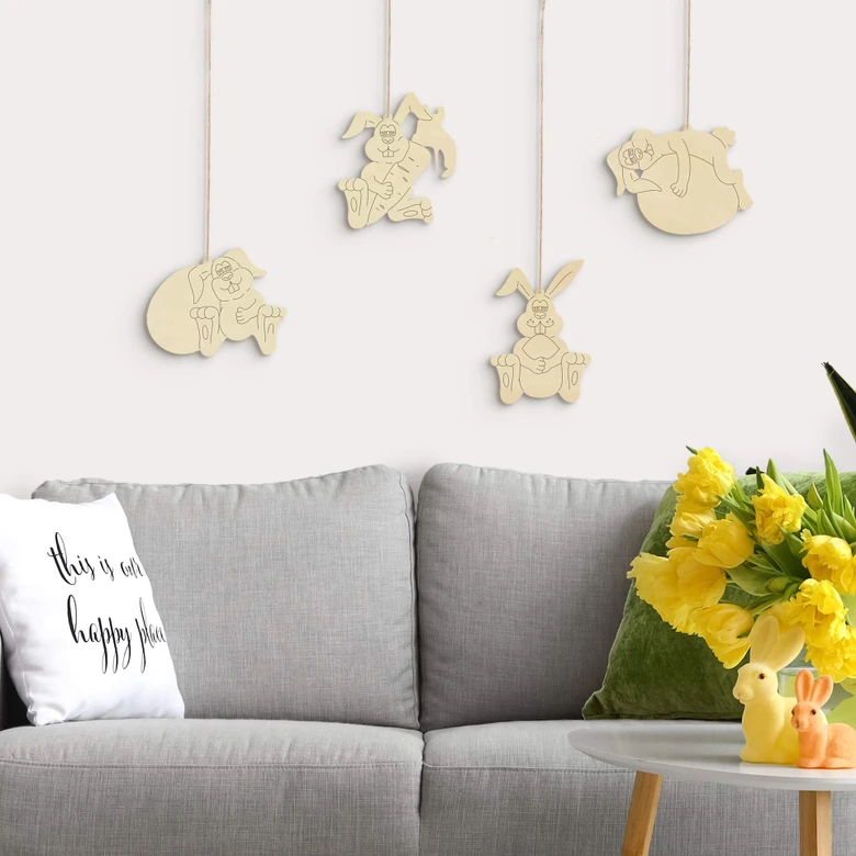 Baumschmuck Träge Häschen (4-teilig) mit Aufhänger 