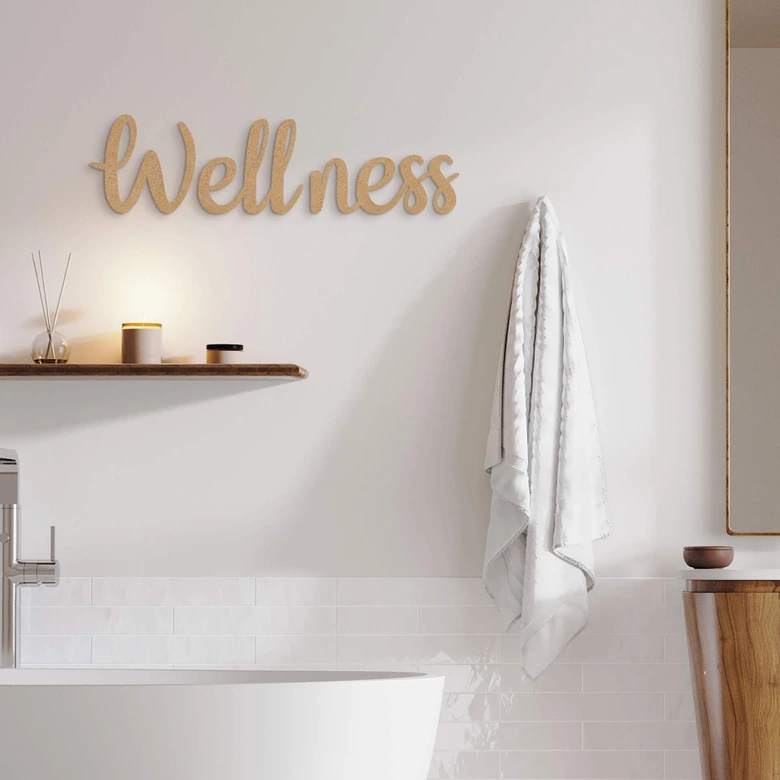 3D Schriftzug Wellness (3-teilig) - MDF Buchstaben Natur 