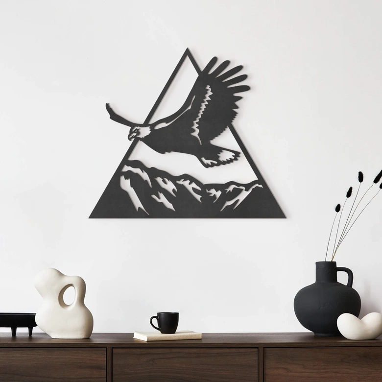 Decoración mural triángulo - Águila sobre las montañas - MDF 