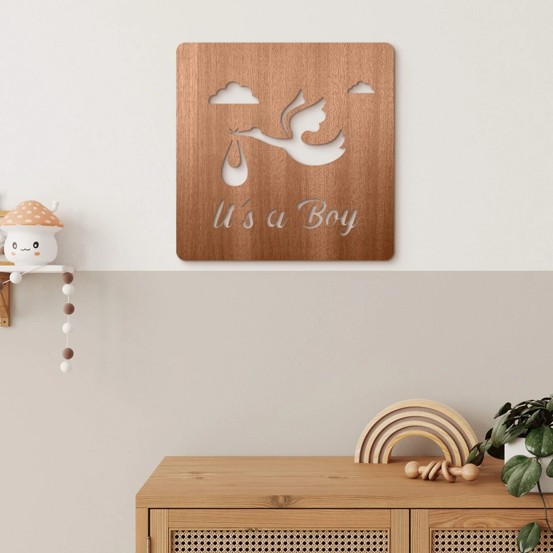 Holz-Deko Baby - It's a Boy - Mahagoni 