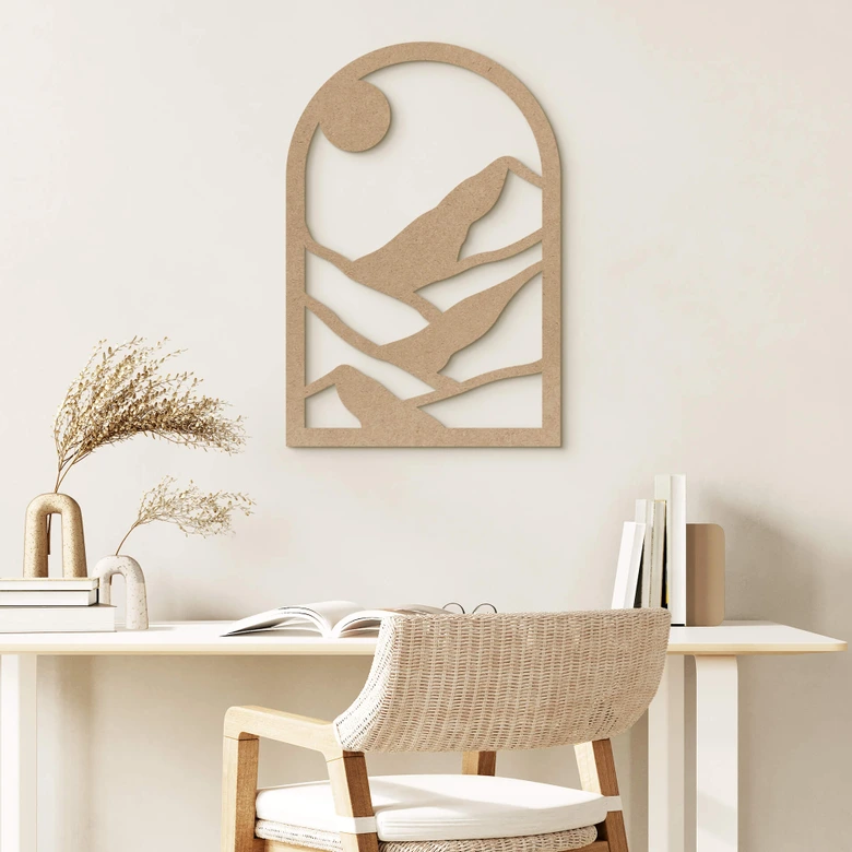 Holzdeko Berge im Fenster - MDF Natur 