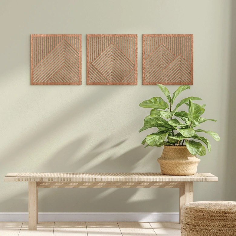 3D Wanddeko Berg Landschaft Wandpaneele Holz Motiv geometrisch (3-teilig) - Mahagoniholz 