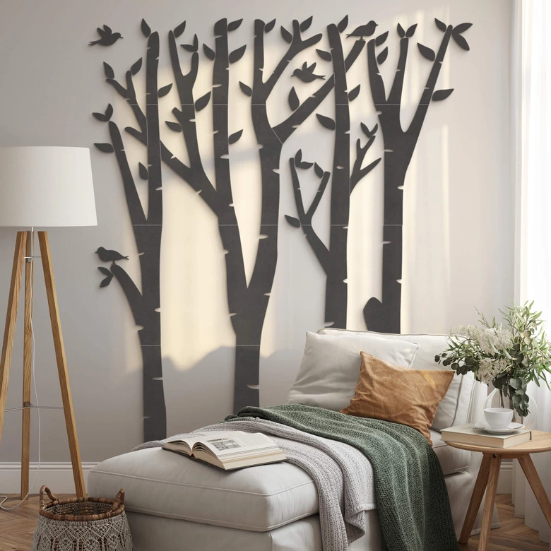 MDF Decoration Birch Trees and Birds 