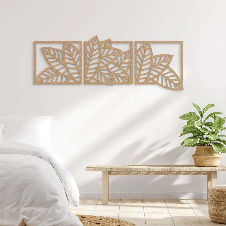 Wanddeko Blätter Set (3-teilig) - MDF Natur 