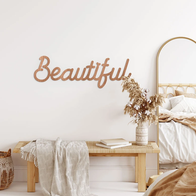 écriture 3D Beautiful - Décoration murale en bois d'acajou 