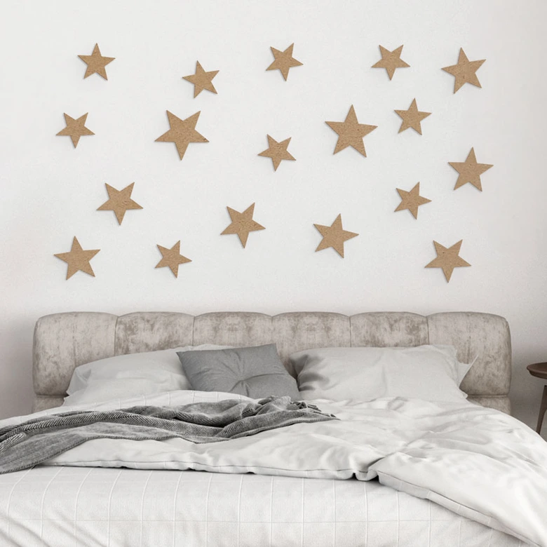 3D Sterne Deko Set für Kinderzimmer | Schlafzimmer - MDF Natur 
