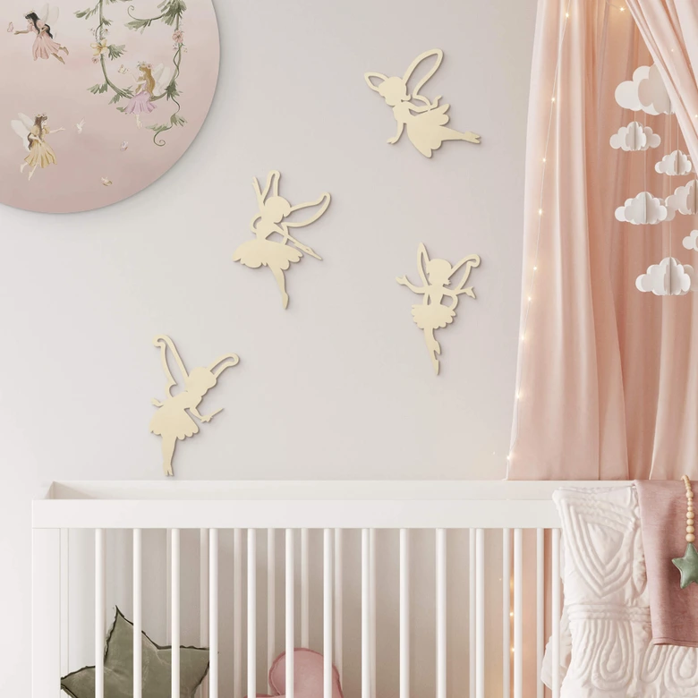 Mädchenzimmer Holzdeko Feen - Pappel (4-teilig) 