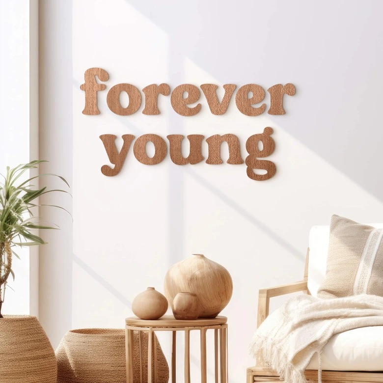 Decoración de pared Saying Forever young - Decoración en madera caoba 