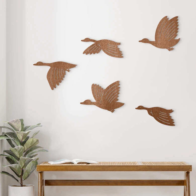 Houten Wanddecoratie Mahoniefineer Vliegende ganzen (5 stuks) 
