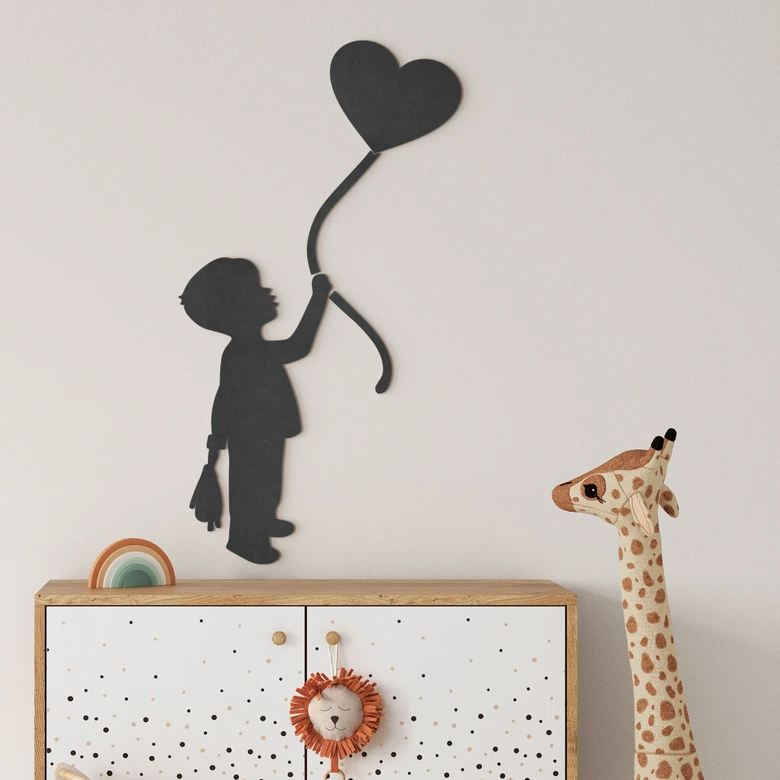 MDF Decoratie Jongen met hartballon 