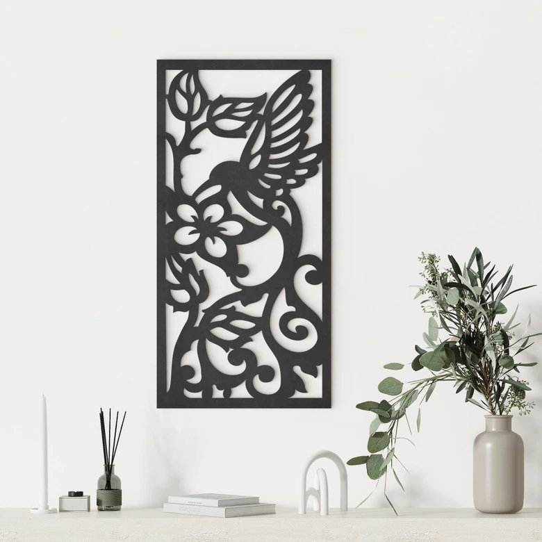 Wanddeko Kolibri-Blumen - MDF-Holzdeko 