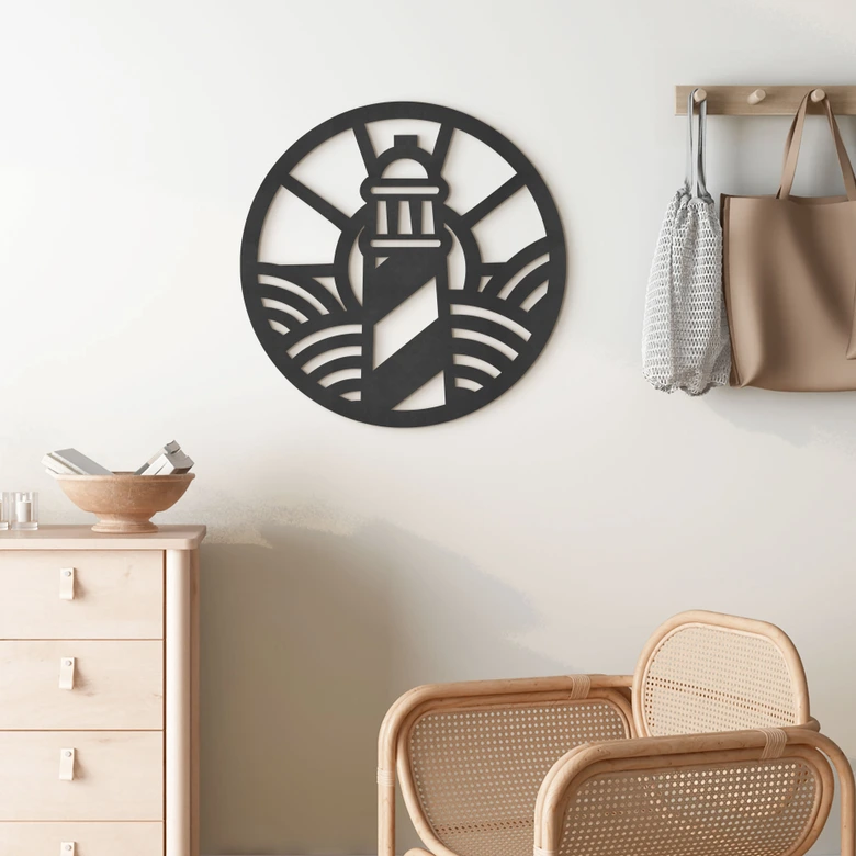 Decoración mural marítima faro - MDF - Redondo 