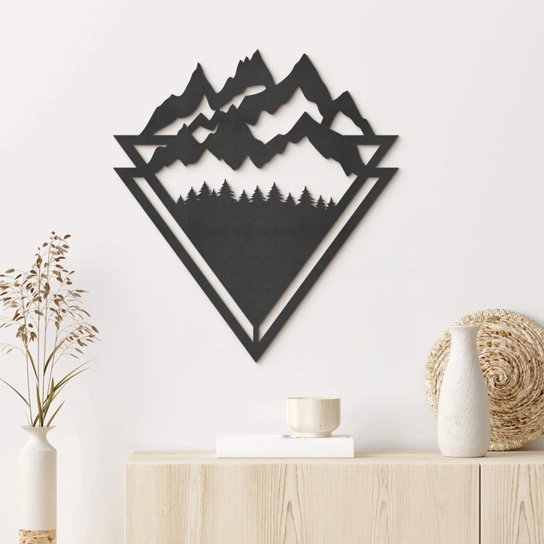 Décoration en bois MDF Montagnes avec forêt 
