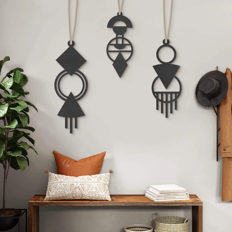 Väggdekorationer i trä - Macrame - geometrisk 