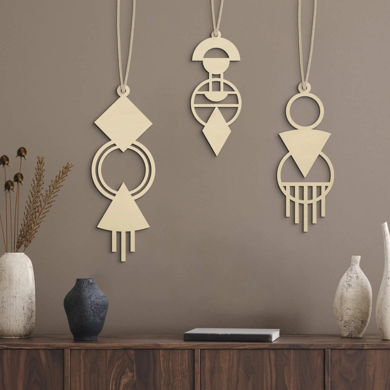 Holzdeko Pappel - Macrame - geometrisch 